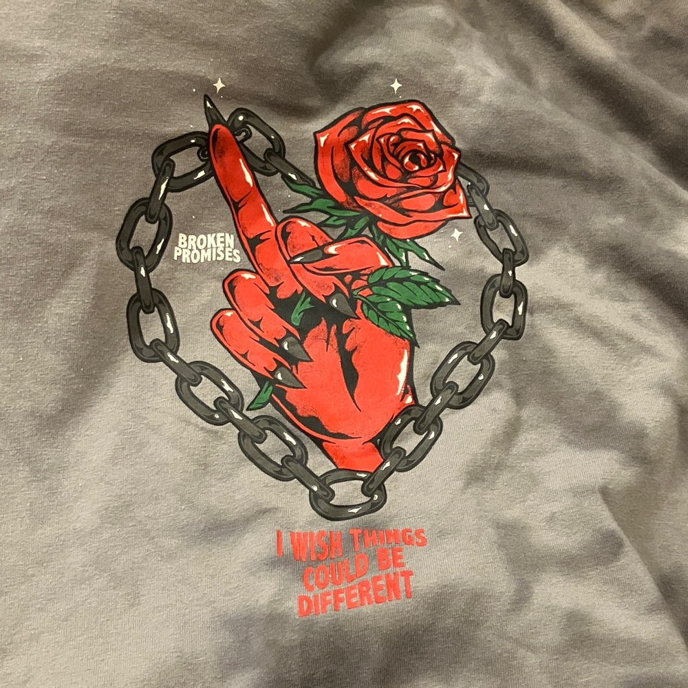 Gray Tie-Dye Long Sleeve Tee with Red Rose Graphic - Picture 7 of 7